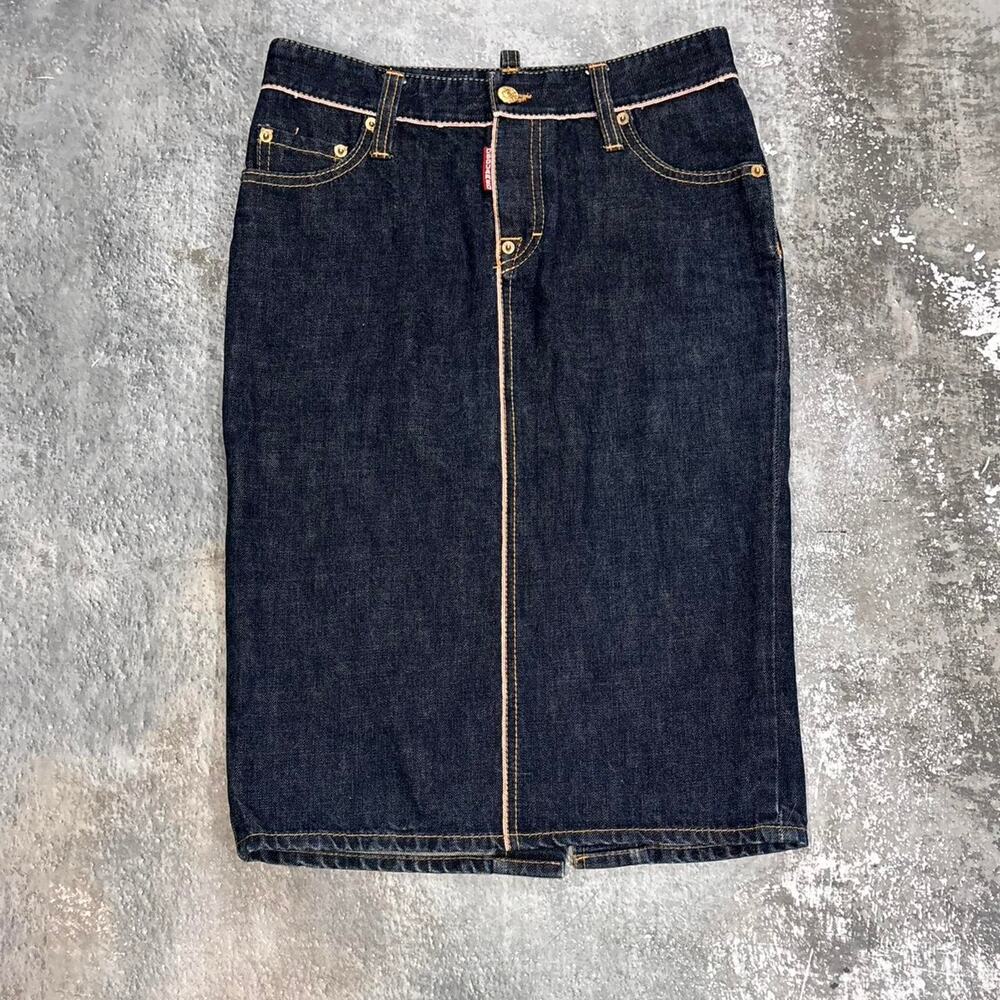 Dsquared2 Raw Denim Selvedge Skirt. Mid Length Made In Italy 28 x 24
